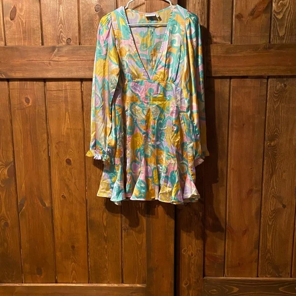 ASOS Wide Bell Sleeve Satin Mini Dress - Picture 1 of 7